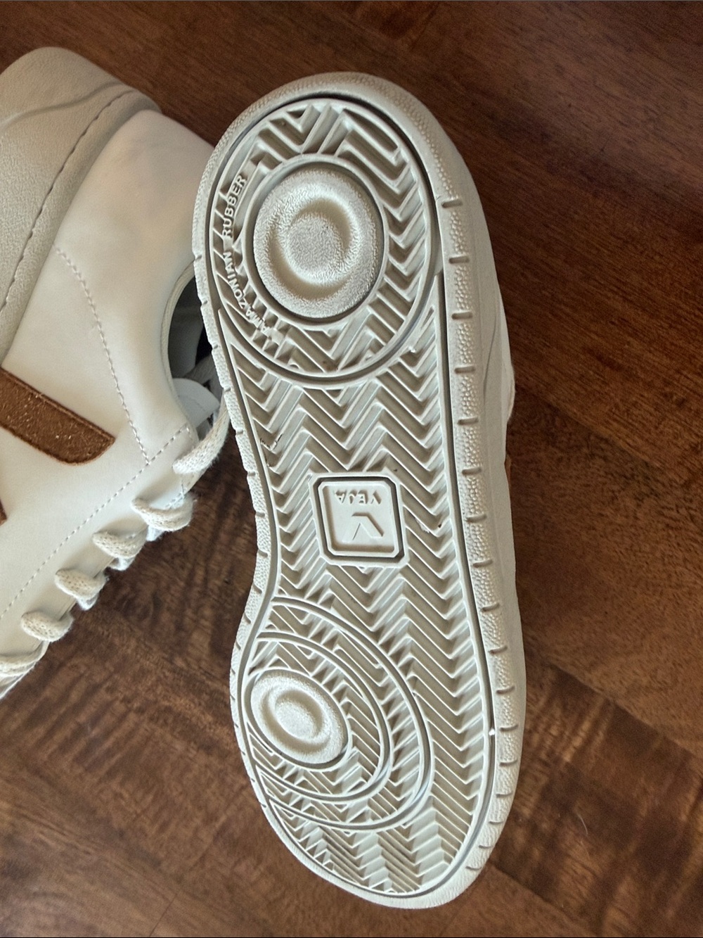 Veja White Leather Sneakers with light brown/ caramel Accents - Picture 8 of 10